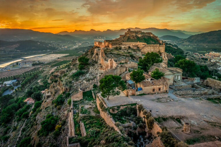 Aerial,Sunset,View,Of,Sagunto,,Huge,Fortress,Stretching,Across,The