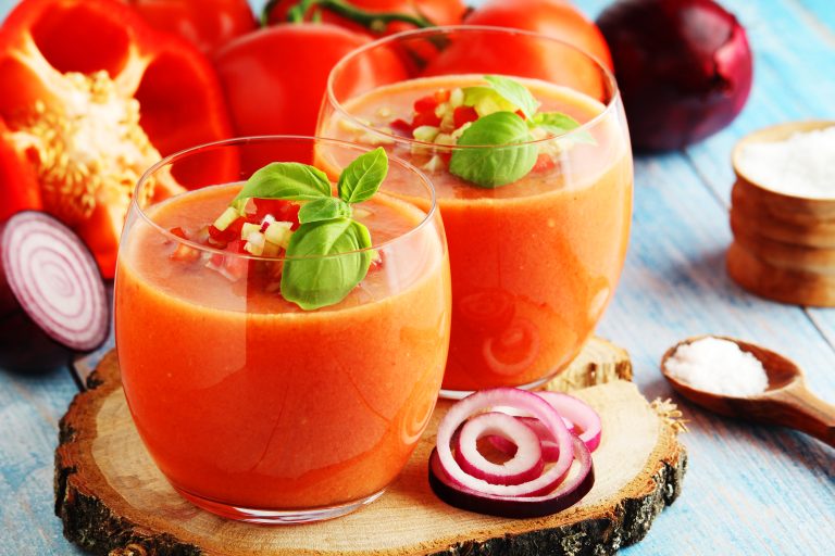 Cold,Spanish,Soup,Gazpacho,Served,In,Glasses