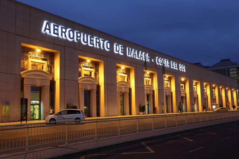 Malaga,,Spain,-,July,23:,Costa,Del,Sol,Airport,Illuminated
