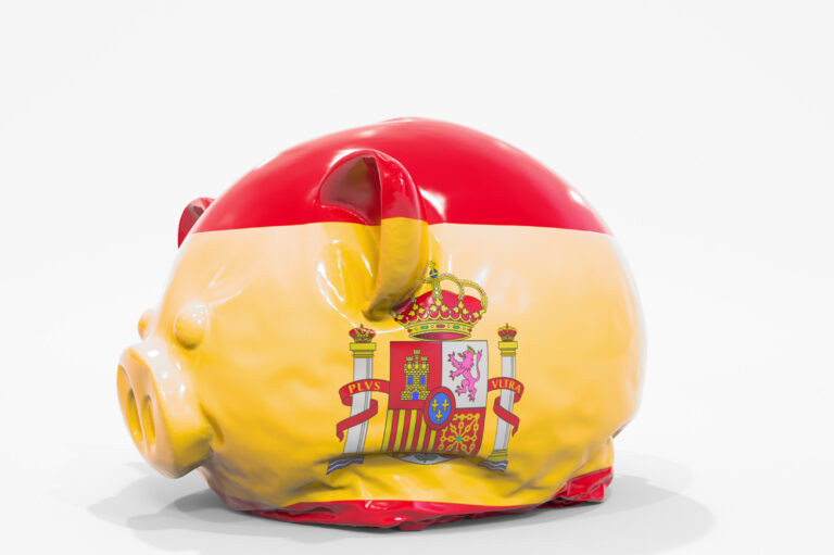 Deflating,Inflatable,Piggy,Bank,With,Flag,Of,Spain.,Spanish,Financial