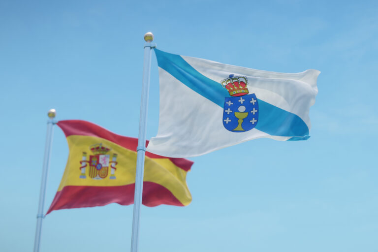 Waving,Flags,Of,Spain,And,The,Autonomous,Community,Of,Galicia