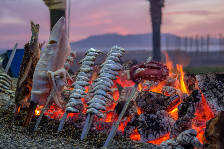 Sardines,Espeto,,Squid,And,Other,Fresh,Fish.,Malaga,Style,Fish